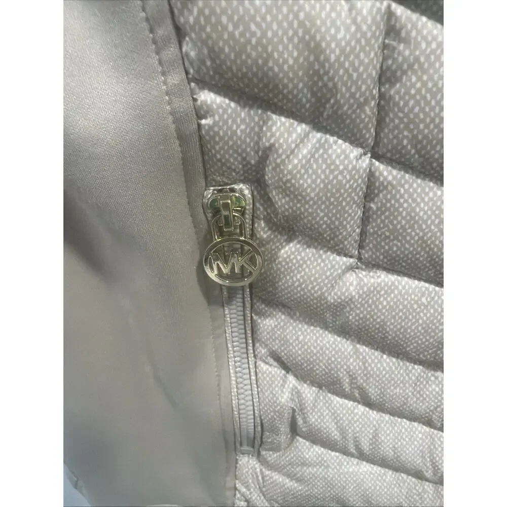 Michael Kors Beige Quilted Logo Puffer Vest Full Zip Pockets Women's M